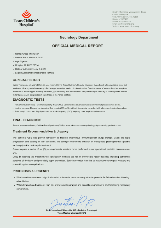 Grace in hospital bed